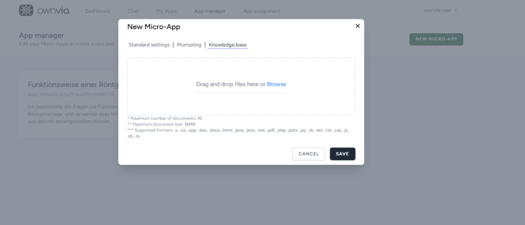 Datei-Upload für die Wissensbasis einer Micro-App