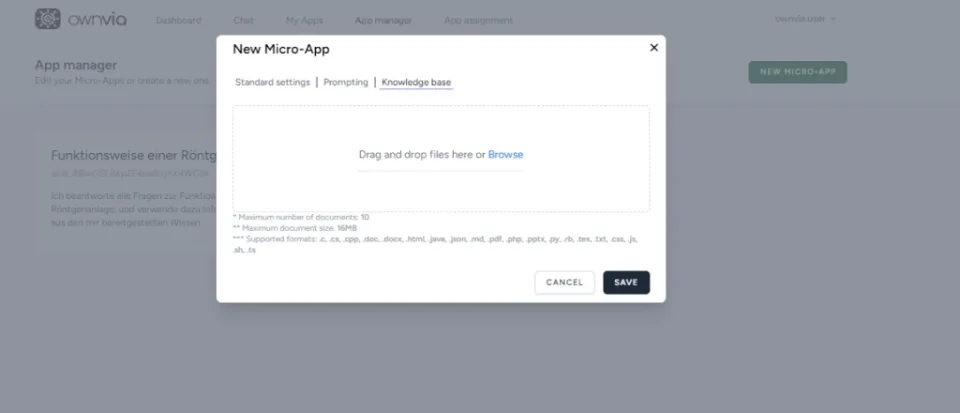 Datei-Upload für die Wissensbasis einer Micro-App