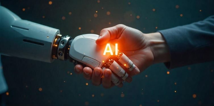 Illustration eines Handschlags zwischen Mensch und Roboter
