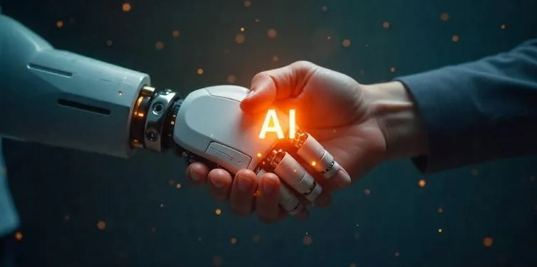 Illustration eines Handschlags zwischen Mensch und Roboter