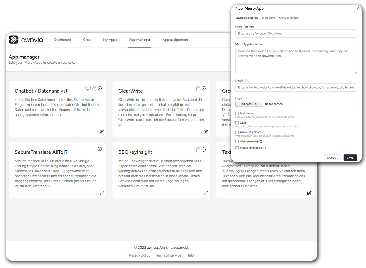 ownvia AI Micro-App manager